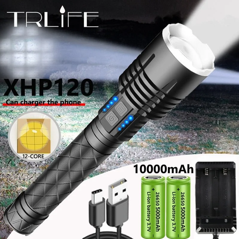 Ultralight sleeping mat-10000mAh XHP120 12-Core LED Flashlight Brightest Torch USB Rechargeable IP66 Waterpoof Lantern Camping Lamp use 26650 Battery