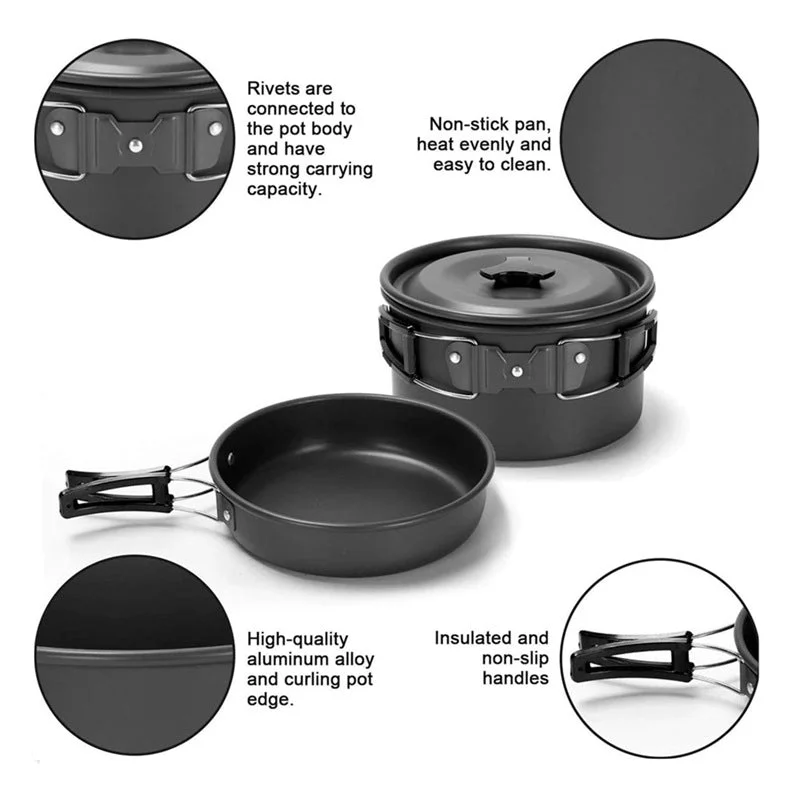 Compact emergency blanket-2-3 person kettle set camping cookware outdoor camping cookware portable combination cookware set camping tableware