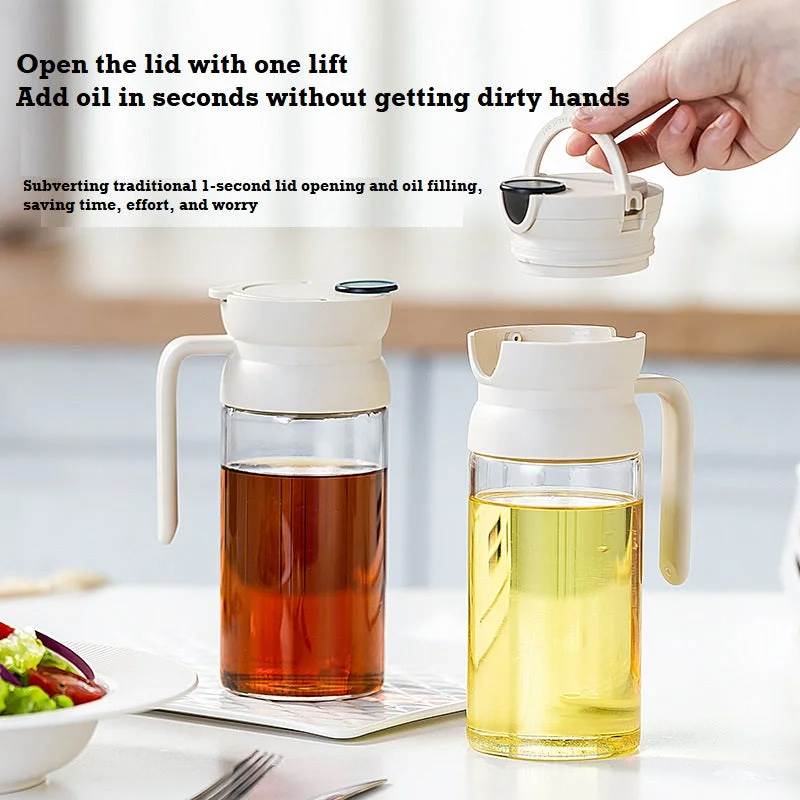 Heavy-duty tent tie straps-Automatic opening and closing oil pot, glass soy sauce bottle, large capacity, no oil hanging, household leak proof oil bottle, kitchen oil pouring bottle