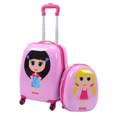 Compact sleeping bag stuff sack-2 pcs 12" 16" Pink Kids Girls  Suitcase Backpack Luggage Set