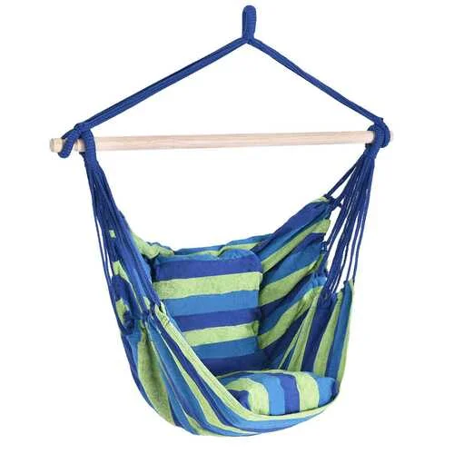 Foldable camp knife-4 Color Deluxe Hammock Rope Chair Porch Yard Tree Hanging Air Swing Outdoor-Blue and Green