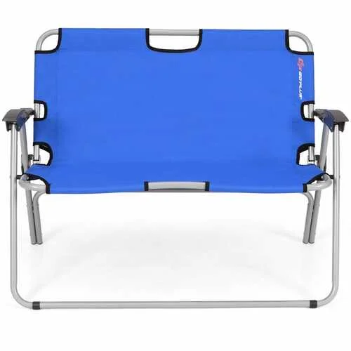 Rechargeable camp floodlight-2 Person Folding Camping Bench Portable Double Chair-Blue