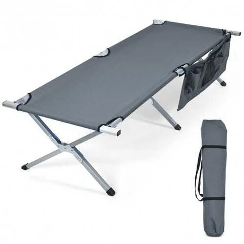 Collapsible camp tripod-Folding Camping Cot Heavy-duty Camp Bed with Carry Bag-Gray