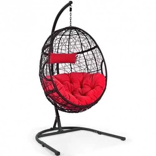 Compact compass keychain-Hanging Cushioned Hammock Chair with Stand-Red