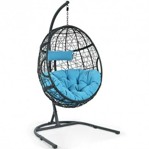 Insulated camp mug-Hanging Cushioned Hammock Chair with Stand-Blue