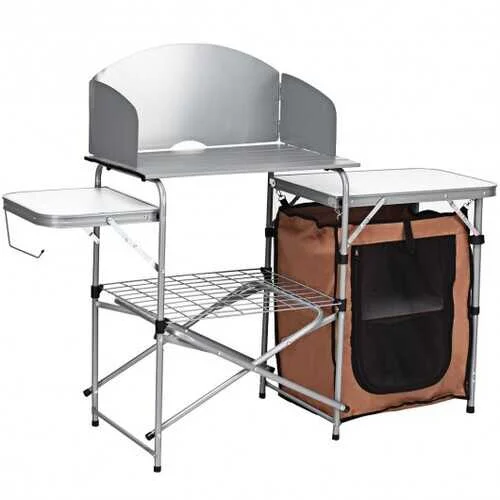 Stainless steel camp dish-Foldable Outdoor BBQ Portable Grilling Table With Windscreen Bag