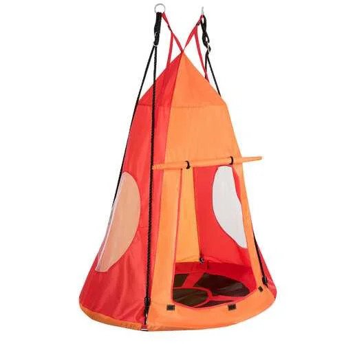 Anti-slip camp blanket-Kids Hanging Chair Swing Tent Set-Orange