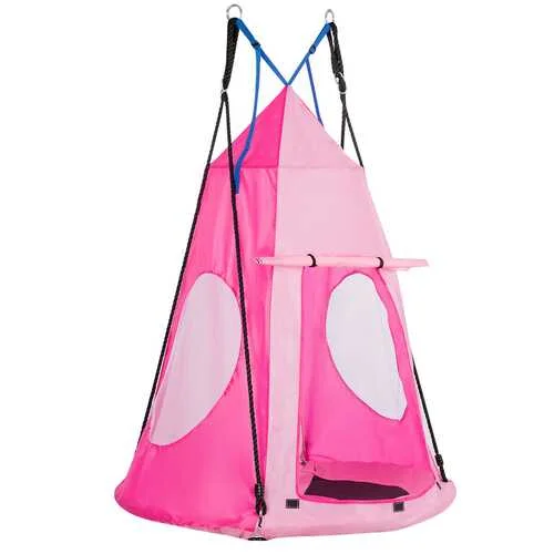 Collapsible camp fork-Kids Hanging Chair Swing Tent Set-Pink