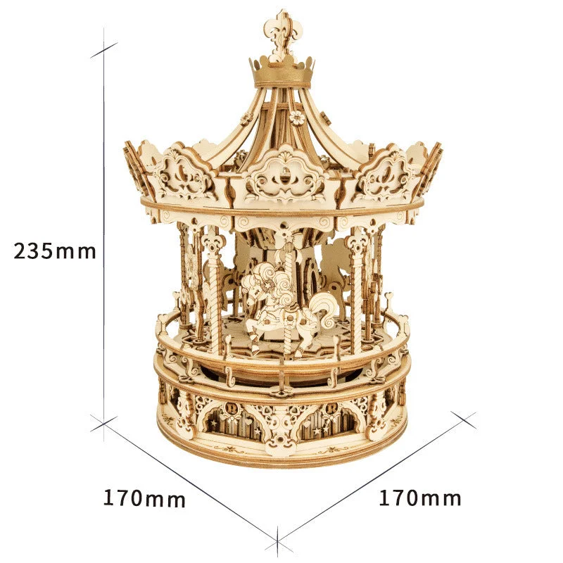 Portable camping percolator-Eight tone box carousel music box wooden assembly model creative gift three-dimensional puzzle ornament