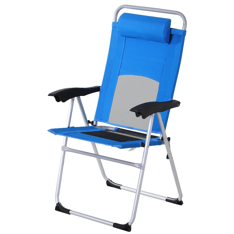 Insulated camp water jug-Metal Frame 3-Position Adjustable Outdoor Garden Chair w/ Headrest Blue