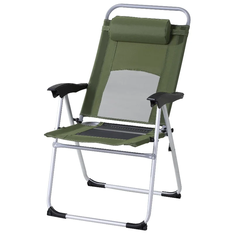 Windproof backpacking stove-Metal Frame 3-Position Adjustable Outdoor Garden Chair w/ Headrest Green