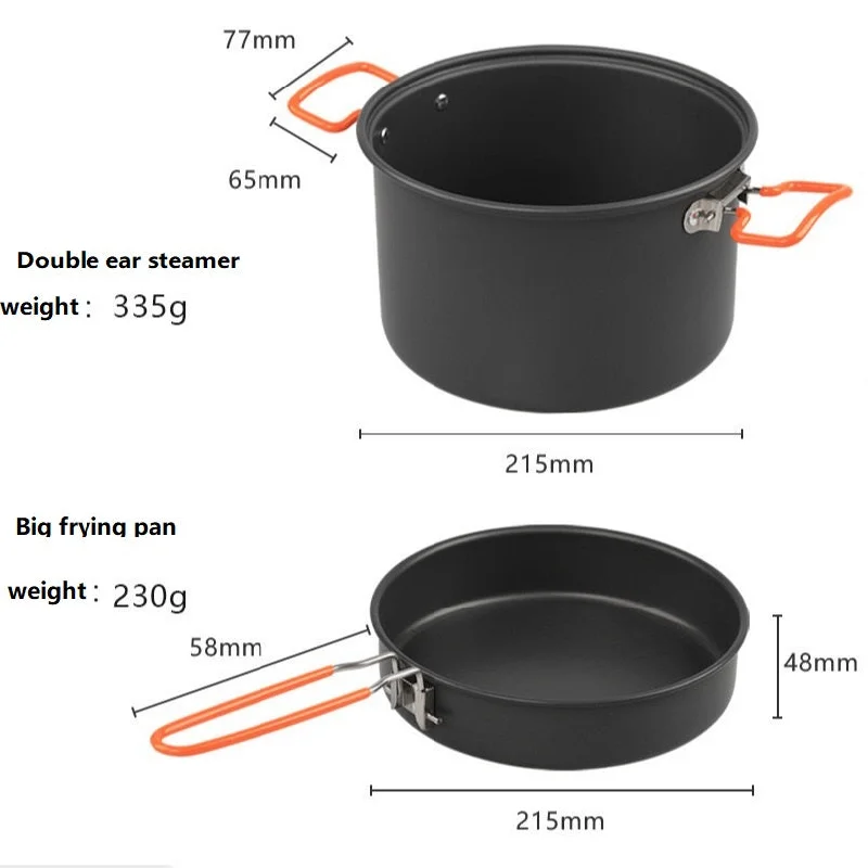 Portable camping shower-New 718 Outdoor Aluminum Alloy Camping Set Pot Double Ear Steamer Pot Portable Four Piece Split Outdoor Cooking Utensils