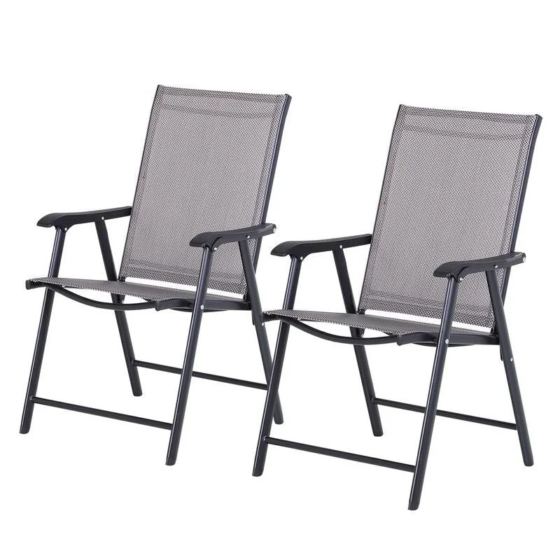 Waterproof gear pouch-Outsunny Set Of 2 Foldable Metal Garden Chairs Outdoor Patio Park Dining Seat Yard Furniture Grey