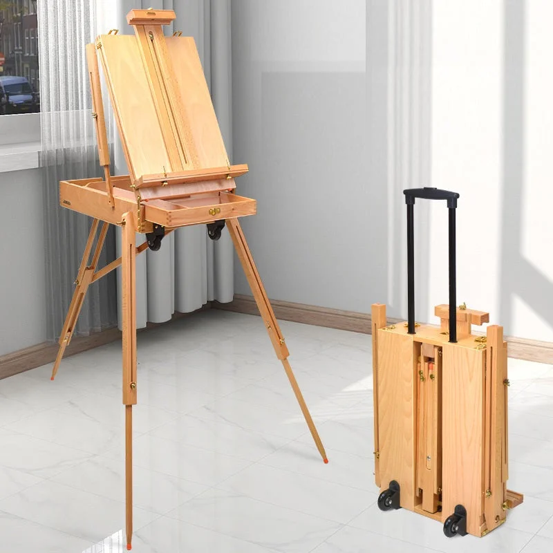 Heavy-duty tent tensioners-Red beech oil painting box, art trolley oil painting box, wooden oil painting box, oil painting stand, sketching painting box, sketching oil painting stand