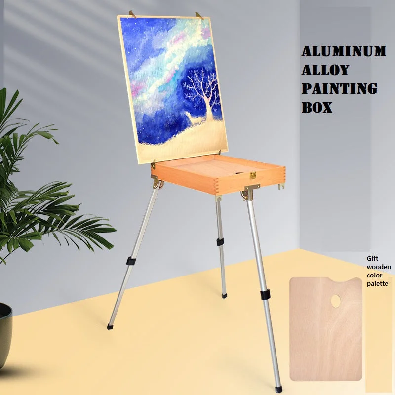 Insulated camp water bottle-Red beech wood aluminum alloy foot oil painting box sketching painting box aluminum alloy oil painting box beech wood painting box