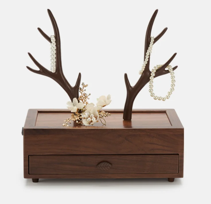 Solar-powered tent beacon-Solid wood deer antlers jewelry storage antique European retro princess wholesale dustproof jewelry Hongyitang jewelry box