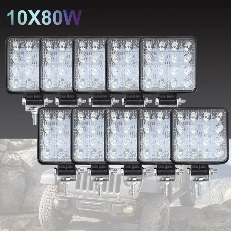 Quick-dry camp cap-10PCS 80W CREE FLOOD LED Work Lights 12V 24V Boat Camping Square 4inch Bar