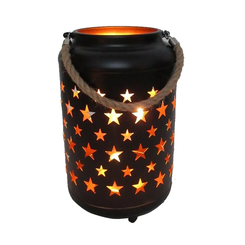 Windproof gas canister stove-25cm Metal LED Lantern Light w Rope Hanger Star Design Lamp - Large