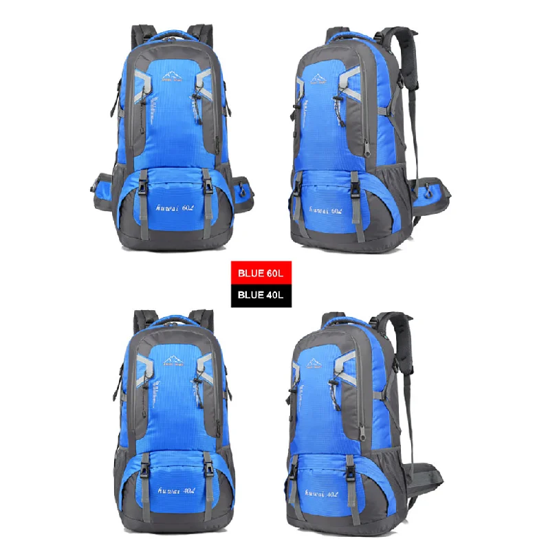 Rechargeable camp spotlight-60L Waterproof Outdoor Hiking Backpack Camping Outdoor Trekking Bag(Blue)