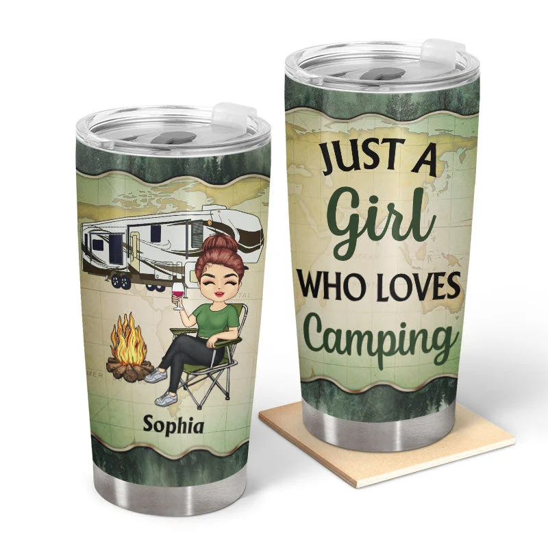 Weather-resistant camp pillow-A Girl Who Loves Camping - Camping Gift - Personalized Custom Tumbler