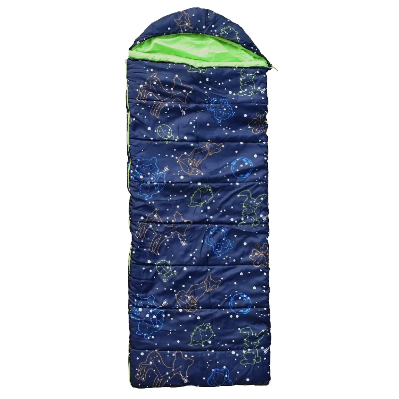 Durable canvas duffel bag-Ace Camp Kids Rectangular Glow-In-The-Dark Sleeping Bag 30 Degree