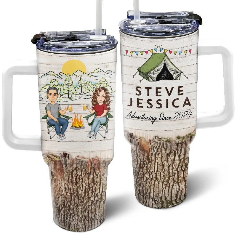 Durable canvas gear sack-Adventuring Since - Gift For Camping Lovers, Camping Couples - Personalized 40oz Tumbler With Straw