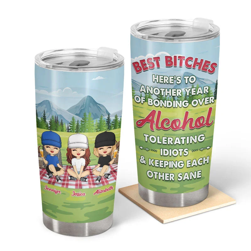 Anti-slip tent pad-Bestie Picnic Bonding Over Alcohol - Gift For Friends - Personalized Custom Tumbler