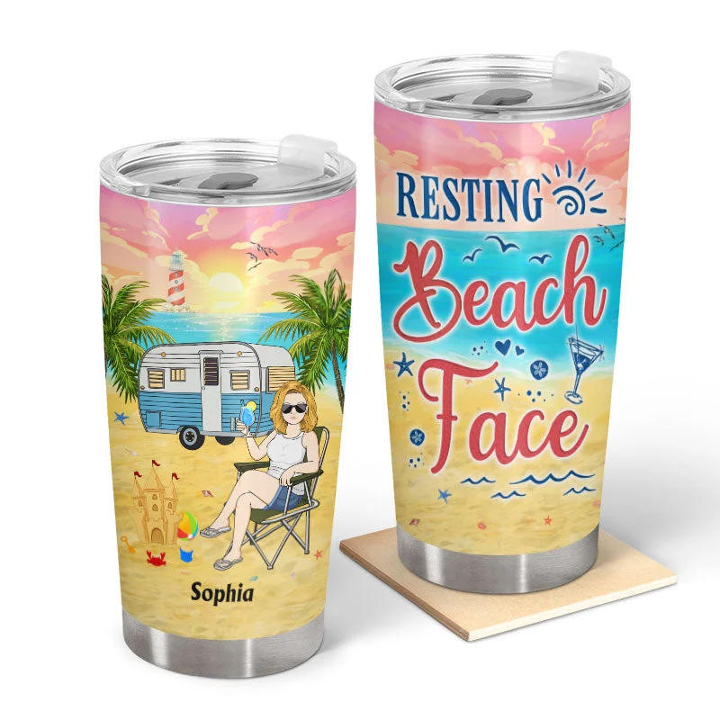 Reflective guyline cord-Camping Beach Resting Beach Face - Beach Life - Personalized Custom Tumbler