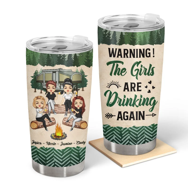 Collapsible camping bucket-Camping Bestie Warning The Girls Are Drinking Again - Personalized Custom Tumbler