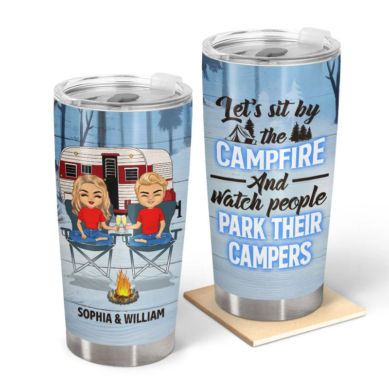 Rechargeable LED floodlight-Camping Chibi Couple Let's Sit By The Campfire - Personalized Custom Tumbler