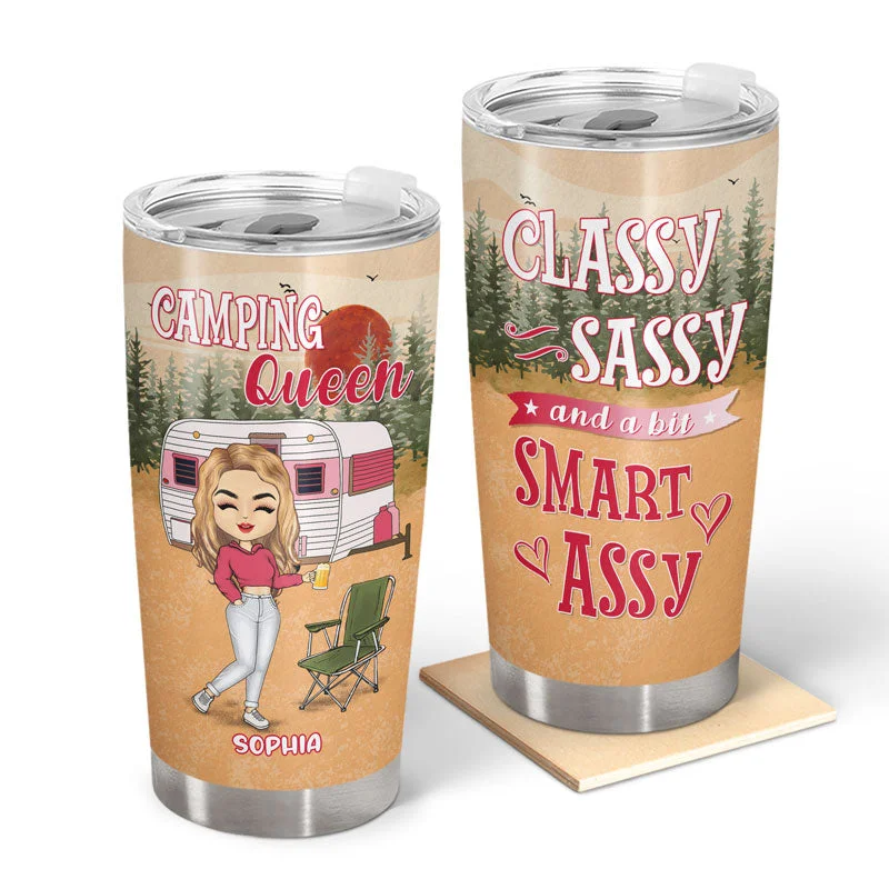 Heavy-duty bungee cords-Camping Chibi Girl Classy Sassy - Personalized Custom Tumbler