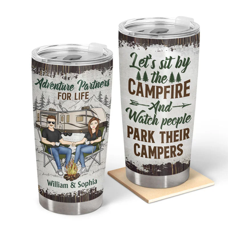 Collapsible fire pit-Camping Couple Adventure Partners For Life - Couple Gift - Personalized Custom Tumbler