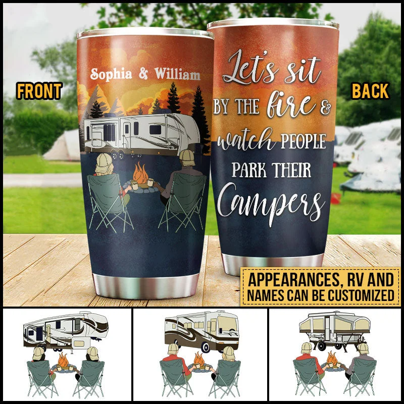 Collapsible camp toaster-Camping Couple BFF Best Friends Retro Let's Sit By The Fire Custom Tumbler