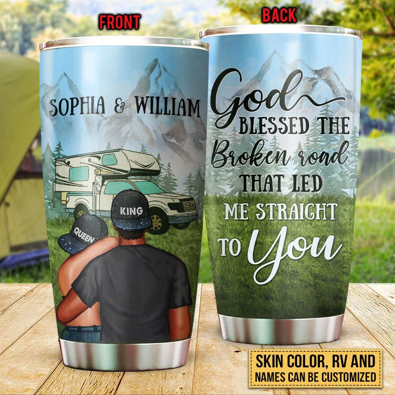 Rechargeable camp spotlight-Camping Couple Campers Travelers God Blessed Custom Tumbler