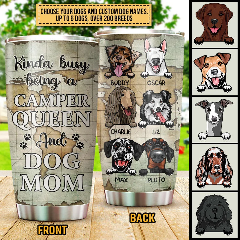 Collapsible camp lantern-Camping Dog, Puppy, Pet, Camper, Kinda Busy Being Mom Custom Tumbler