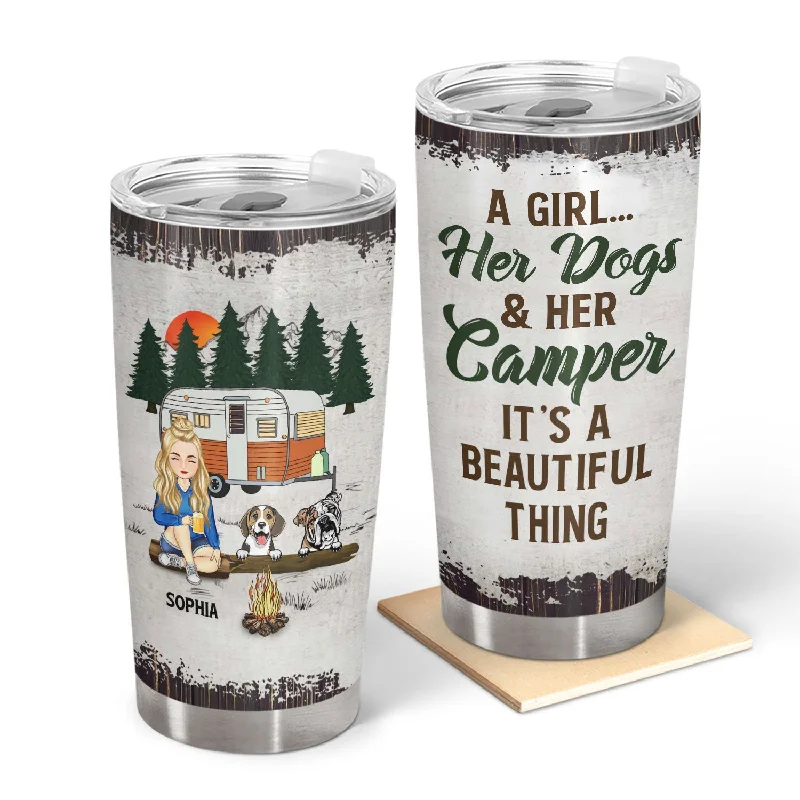 Windproof gas canister stove-Camping Girl Her Dog & Her Camper - Gift For Camping Lovers - Personalized Custom Tumbler