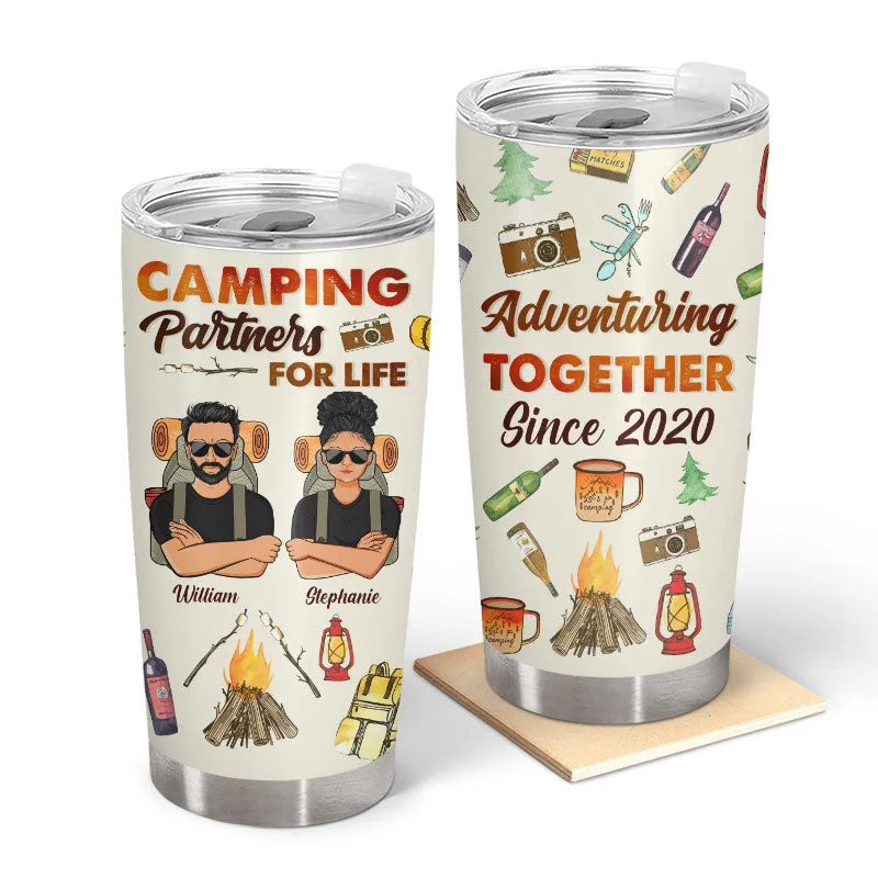 Adjustable camp bed-Camping Partners Adventuring Together - Anniversary Gift For Couple - Personalized Custom Tumbler