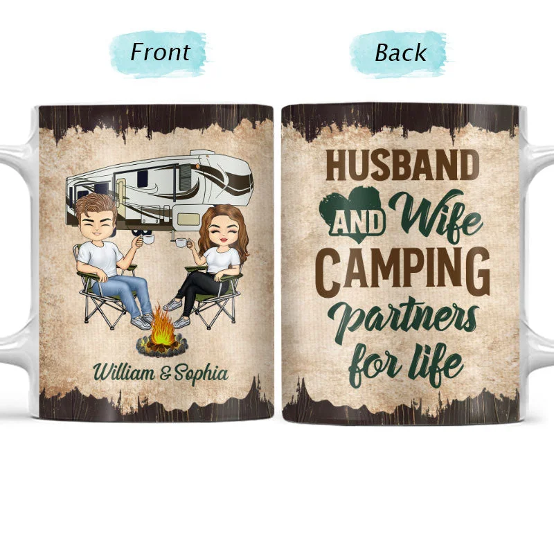 Non-slip camp rug-Camping Partners For Life Husband Wife - Couple Gift - Personalized Custom White Edge-to-Edge Mug