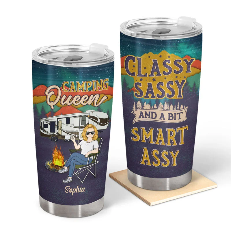 Non-stick griddle pan-Camping Queen Classy Sassy & A Bit Smart Assy Mountain - Gift For Camping Lovers - Personalized Custom Tumbler