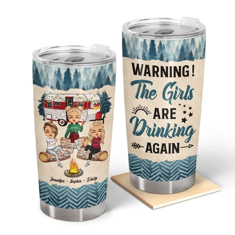 Breathable hiking pants-Christmas Camping Bestie Warning The Girls Are Drinking Again - Personalized Custom Tumbler