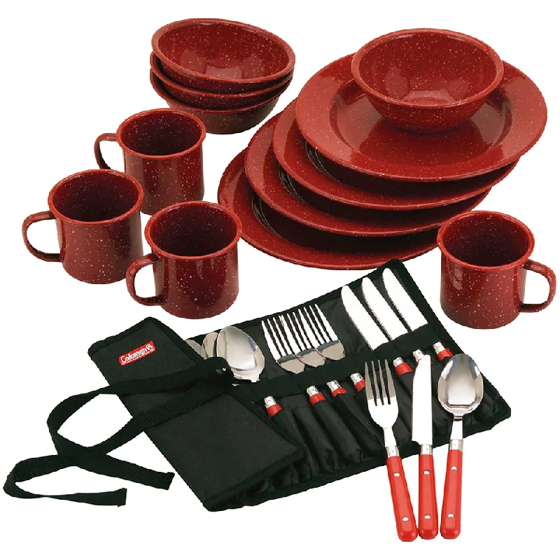 Heavy-duty tent stake puller-Coleman 24-Piece Speckled Enamelware Cook Set - Red [2000016407]