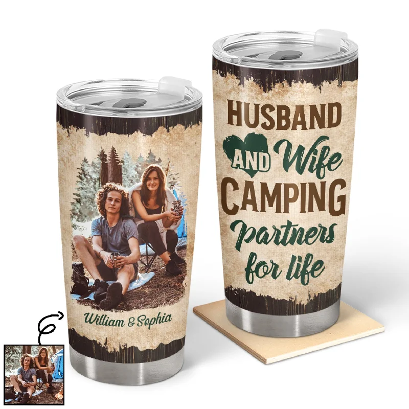 Foldable camp hatchet-Custom Photo Camping Partners For Life Husband Wife - Gift For Couples - Personalized Custom Tumbler