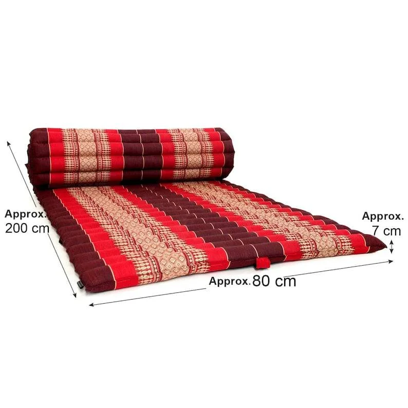 Stainless steel camp dish-Day bed Roll Out Mattress XL Large Foldout Mat relaxation day bed camping or Yoga Matt Natural Kapok Filled RED