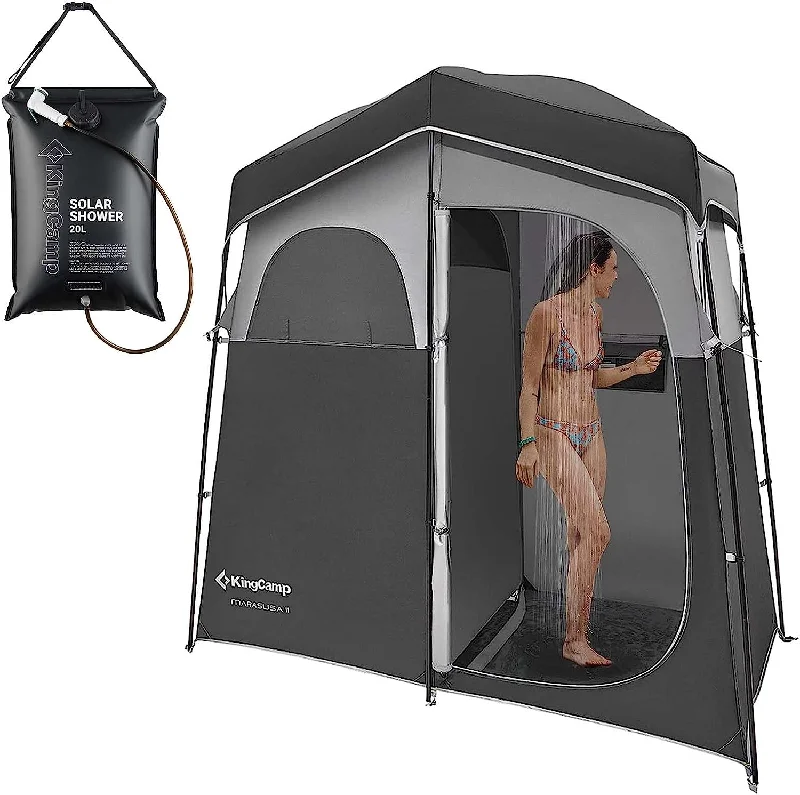 Windproof portable burner-KingCamp Double Room Shower Tent with Solar Shower Set