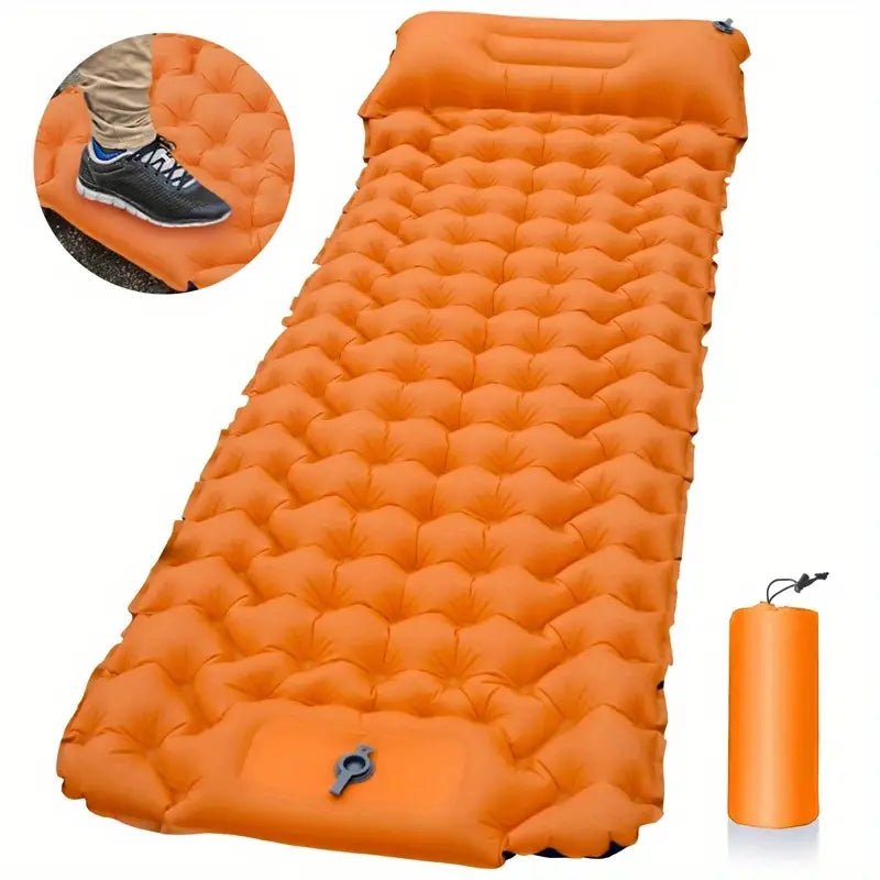 Insulated camp flask-Camping Sleeping Pad with Built-in Inflator Pump ORANGE