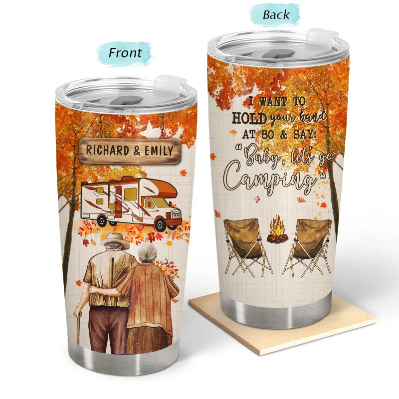 Foldable camp saw-Fall Camping Old Couple Baby Let's Go Camping - Gift For Couple - Personalized Custom Tumbler