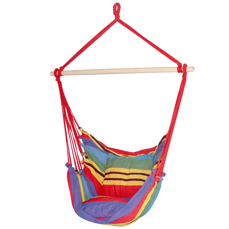 Durable canvas camp sack-Gardeon Hammock Chair Outdoor Camping Hanging Hammocks Cushion Pillow Rainbow