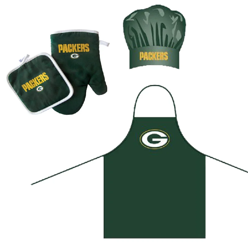 Reflective tent lines-Green Bay Packers NFL Barbeque Apron, Chef's Hat and Pot Holder Deluxe Set