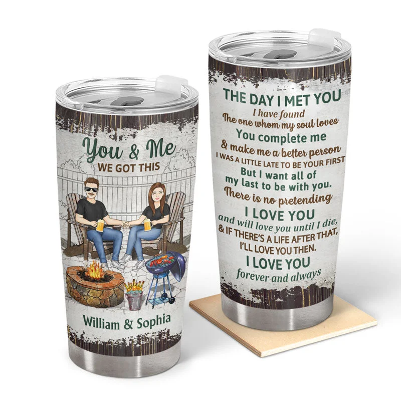 Foldable camping stool-Grilling Backyard Family Couple The Day I Met You - Couple Gift - Personalized Custom Tumbler