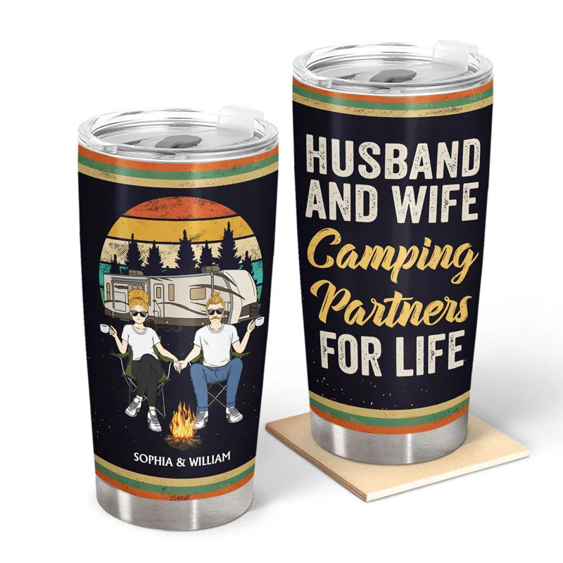 Waterproof compression sack-Husband And Wife Camping Partners For Life Retro Black - Couple Gift - Personalized Custom Tumbler